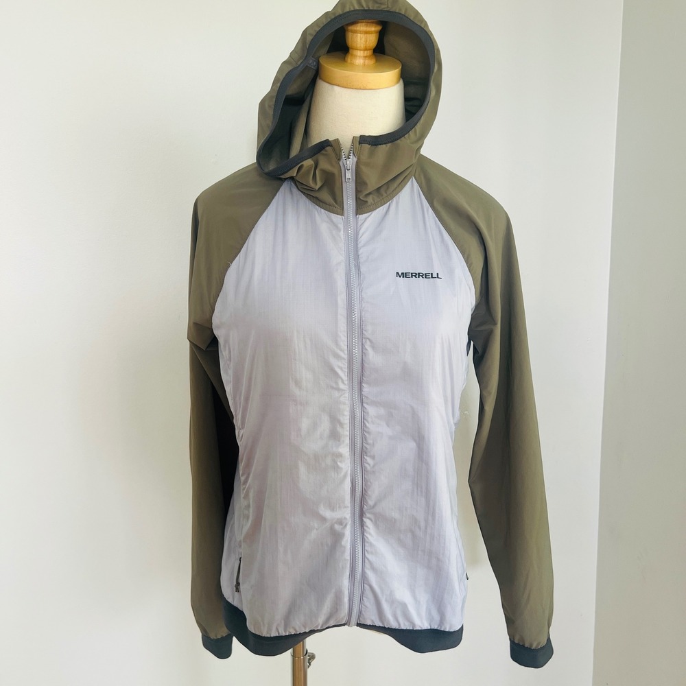 Merrell M-Select WIND Hooded Jacket Womens Small Gray Olive Green JWS23758